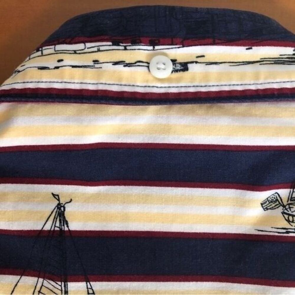 Salty Dog Gant Men's Medium Navy Yellow‎ Striped Nautical Sailing Short Sleeve - Picture 6 of 16